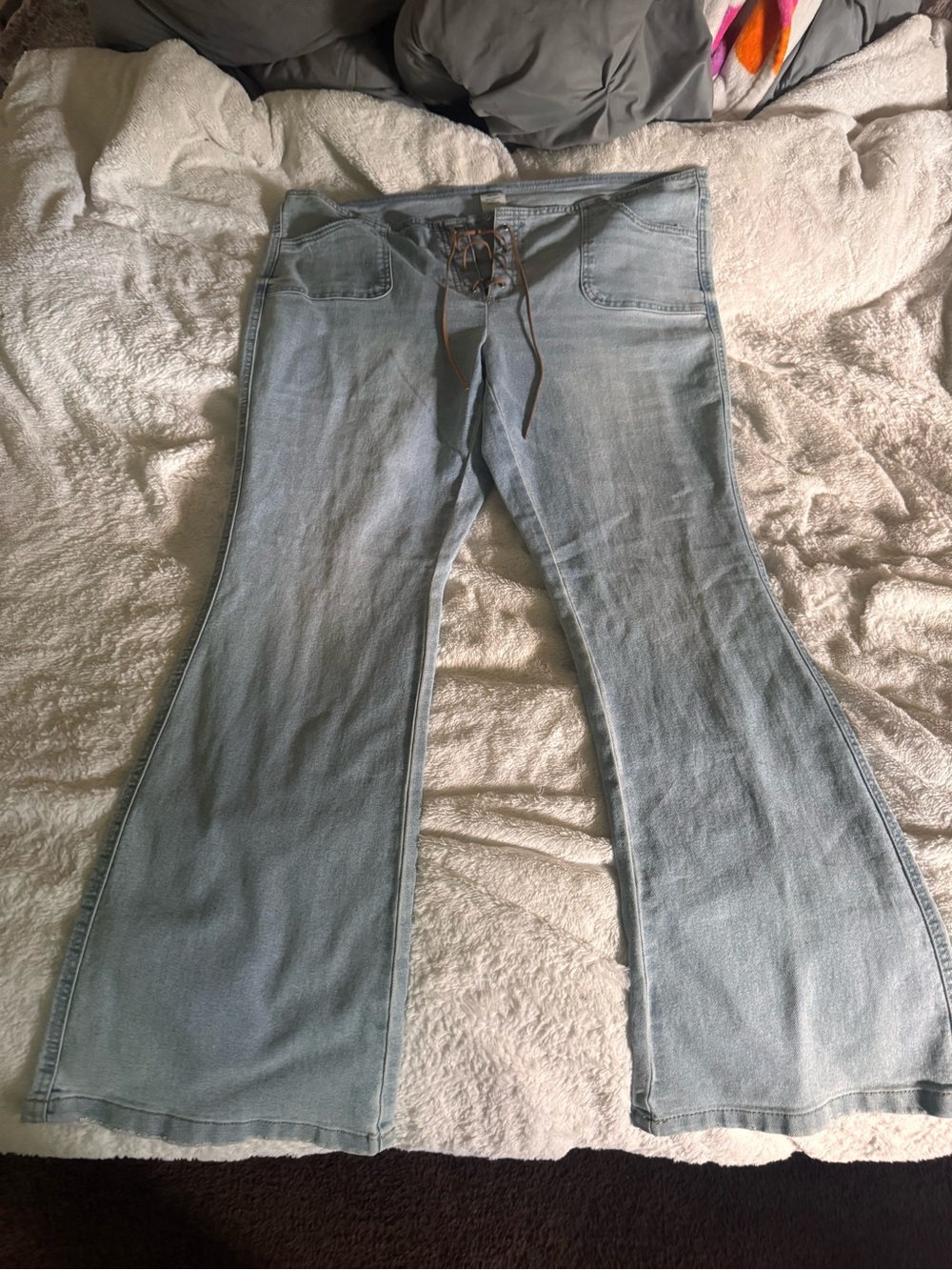 No Boundaries Light Blue Lace-Up Flare Jeans